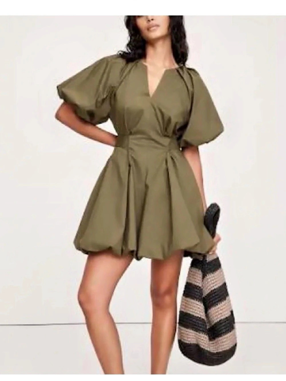 Banana Republic Puff Sleeve Mini Dress Olive